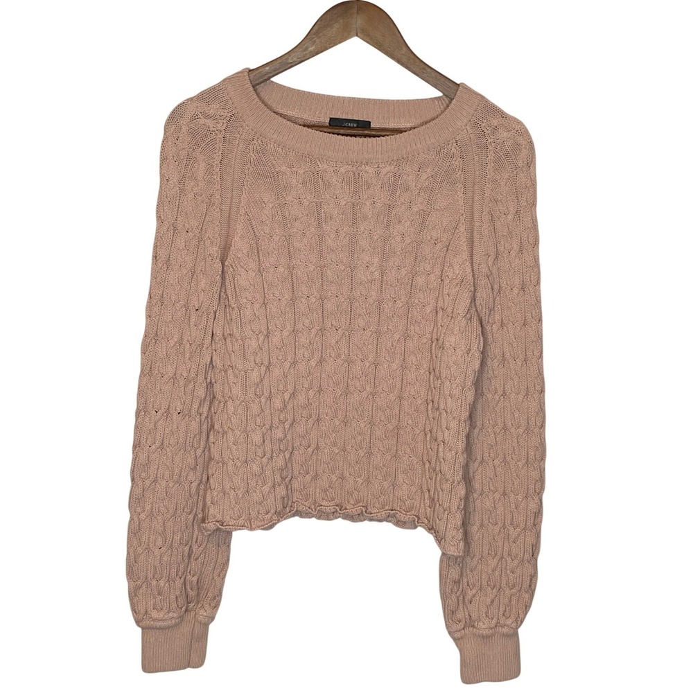 J Crew Womens Cable Knit Cropped Sweater M Blush Pink Cotton Preppy Academia